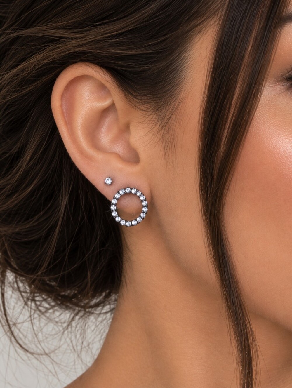 Silver Crystal Circle Stud Earrings - Women Jewelry